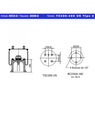Tc280-460 Us Tipo 2  Con 4 Esp. 1/2.